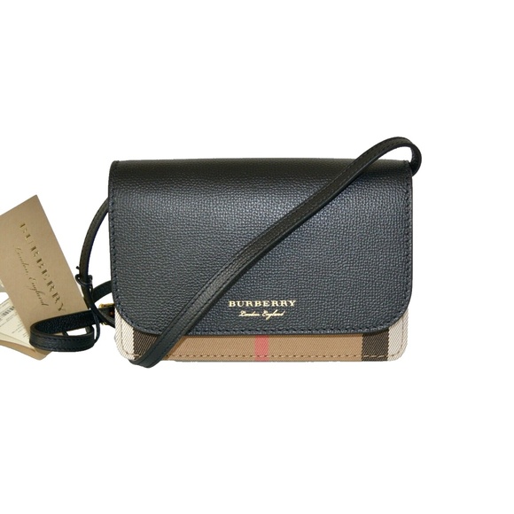 NWT BURBERRY HOUSE CHECK DERBY LEATHER HAMPSHIRE CROSSBODY BAG CLUTCH - Picture 7 of 10